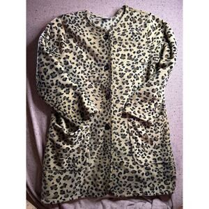 National Fleece Leopard Print Jacket Cardigan Button Up Tunic Length M